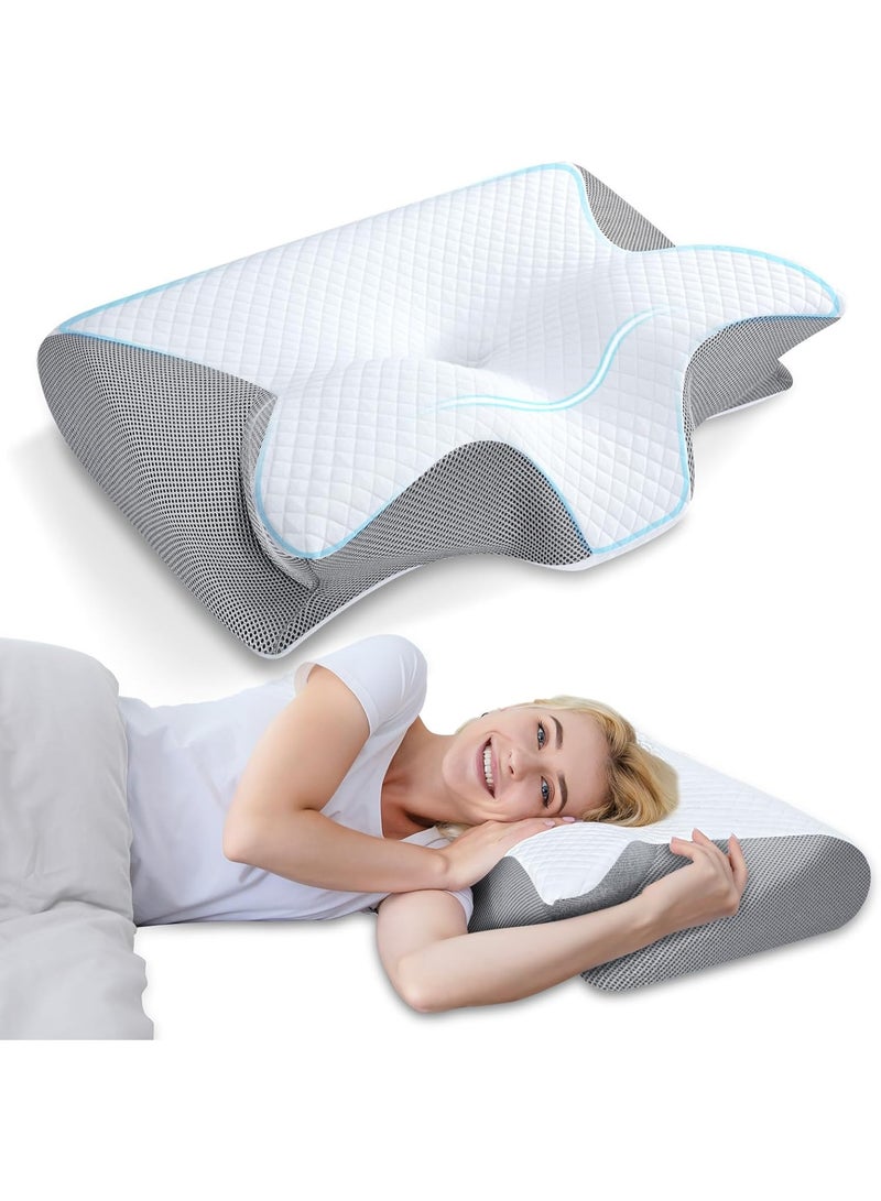 Memory Foam Cervical Pillow, 2 in 1 Ergonomic Contour Orthopedic Pillow for Neck Pain, Contoured Support Pillows for Side Back Stomach Sleepers  - Image 1