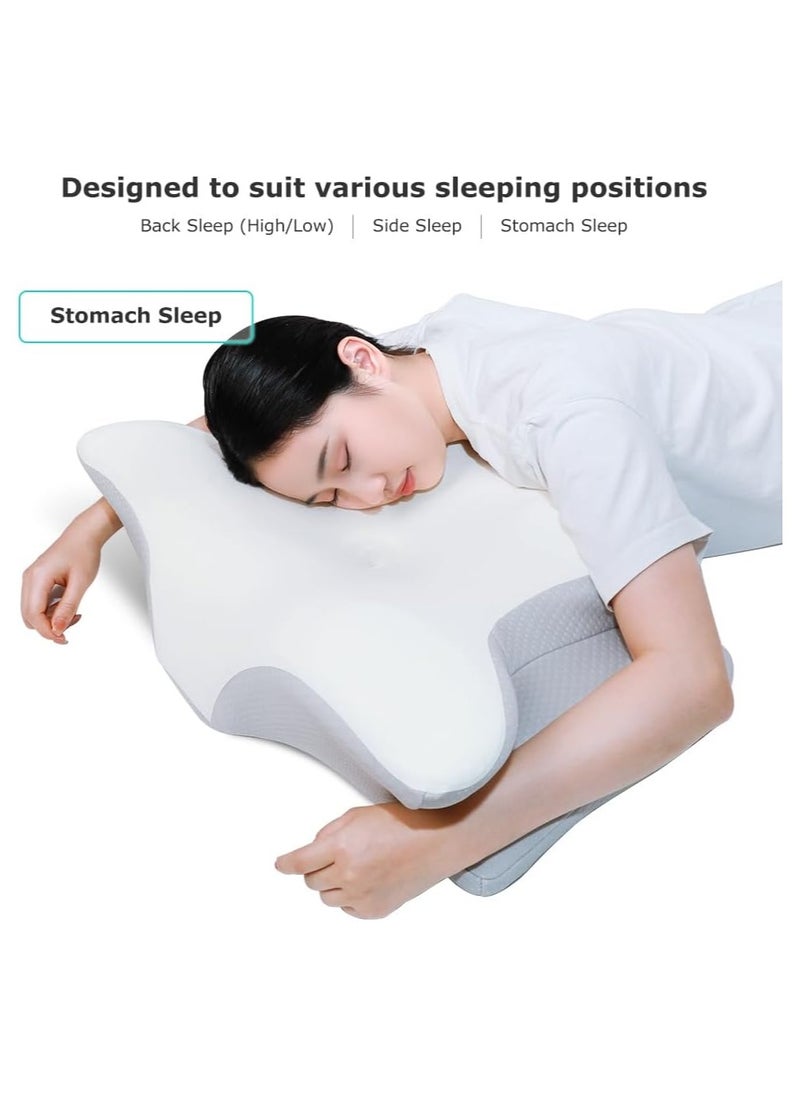 Generic - Butterfly Shape Cervical Pillow for Shoulder and Neck Pain Relief, Memory Foam Neck Pillow, Ergonomic Orthopedic Neck Support Pillow for Side Back Stomach Sleeping with Washable Cover (Grey) - Image 1