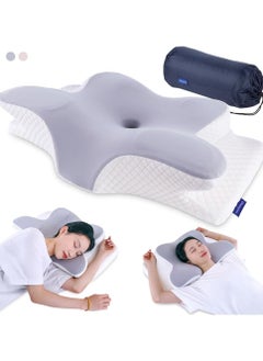 Butterfly Shape Cervical Pillow for Shoulder and Neck Pain Relief, Memory Foam Neck Pillow, Ergonomic Orthopedic Neck Support Pillow for Side Back Stomach Sleeping with Washable Cover (Grey)