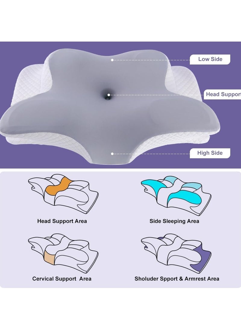 Generic - Butterfly Shape Cervical Pillow for Shoulder and Neck Pain Relief, Memory Foam Neck Pillow, Ergonomic Orthopedic Neck Support Pillow for Side Back Stomach Sleeping with Washable Cover (Grey) - Image 1