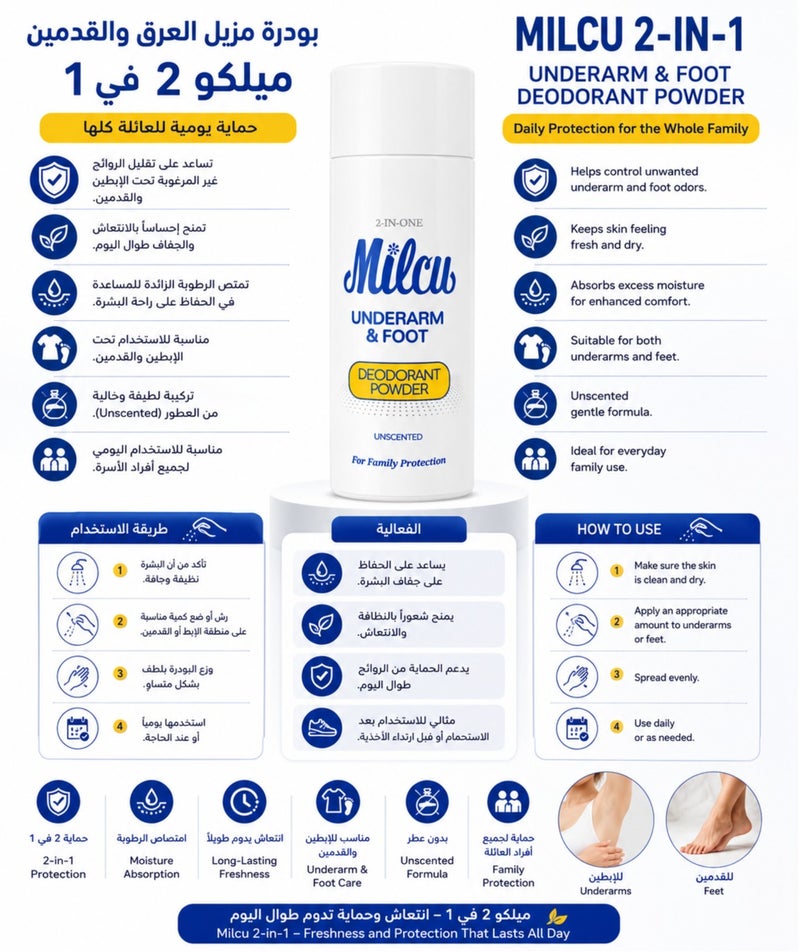 Milcu 2 Pieces Of Milcu 2-in-1 Underarm & Foot Deodorant Powder 2X80g - Image 3