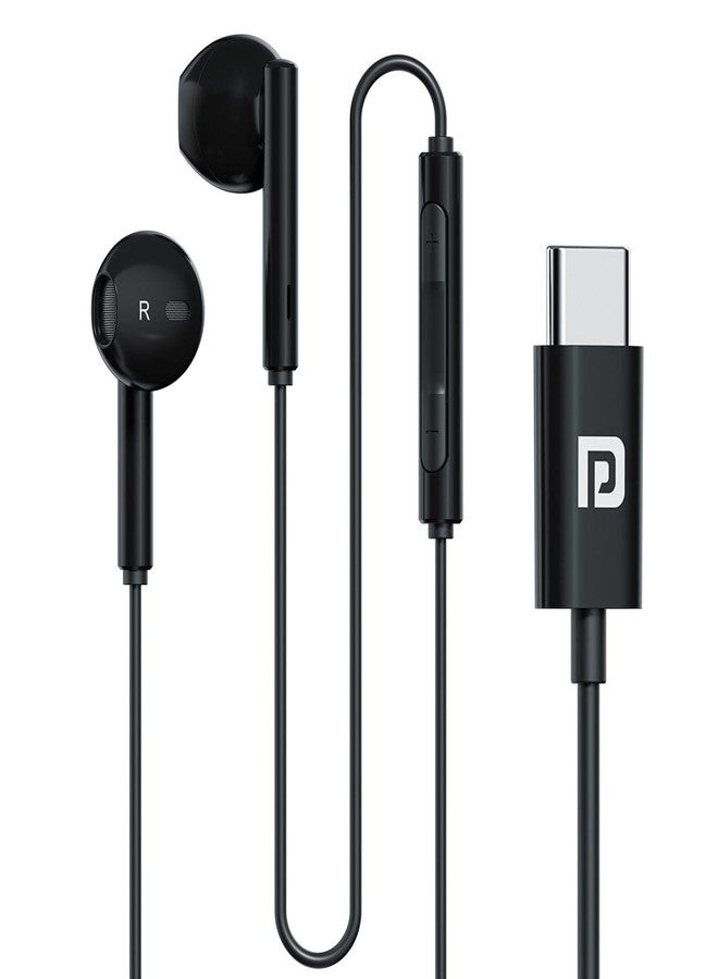 Portronics Conch Theta C in Ear Type C Wired Earphones with in Line HD Mic, Powerful Audio, 14.2mm Driver, Unique Earbuds Design, TPE Anti Tangle Wire, in line Controls, Wide Compatibility(Black) - Image 1