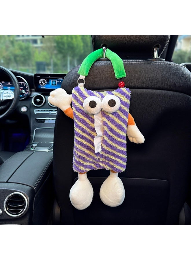 كيلا حامل أنسجة سيارة كرتوني، صندوق أنسجة وحشي صغير لطيف للمقعد الخلفي للسيارة، منظم حامل الأنسجة المعلق (أرجواني) - Image 1