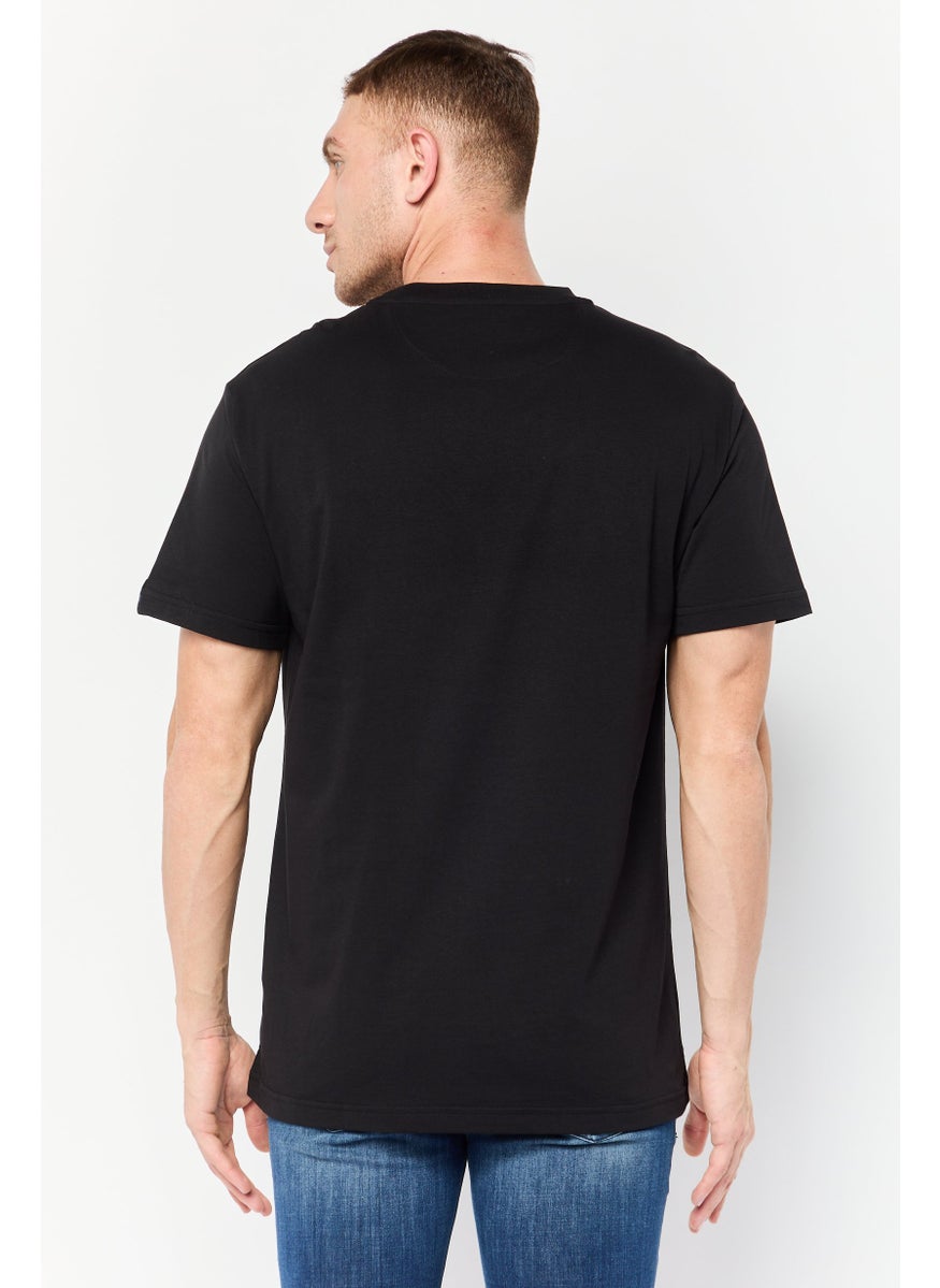 LAMBORGHINI Men Crew Neck Short Sleeves Embroidered Logo T-Shirt, Black  - Image 4