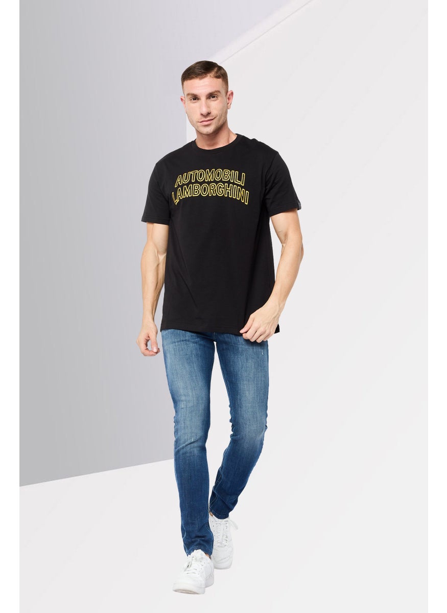 LAMBORGHINI Men Crew Neck Short Sleeves Embroidered Logo T-Shirt, Black  - Image 2