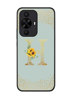 Stylizedd Rugged Black edge case for Huawei nova 12s / Huawei nova 11/ Huawei nova 12 Lite 4G,Custom Monogram Initial Letter Floral Alphabet - H (Light Grey)  - Image 1