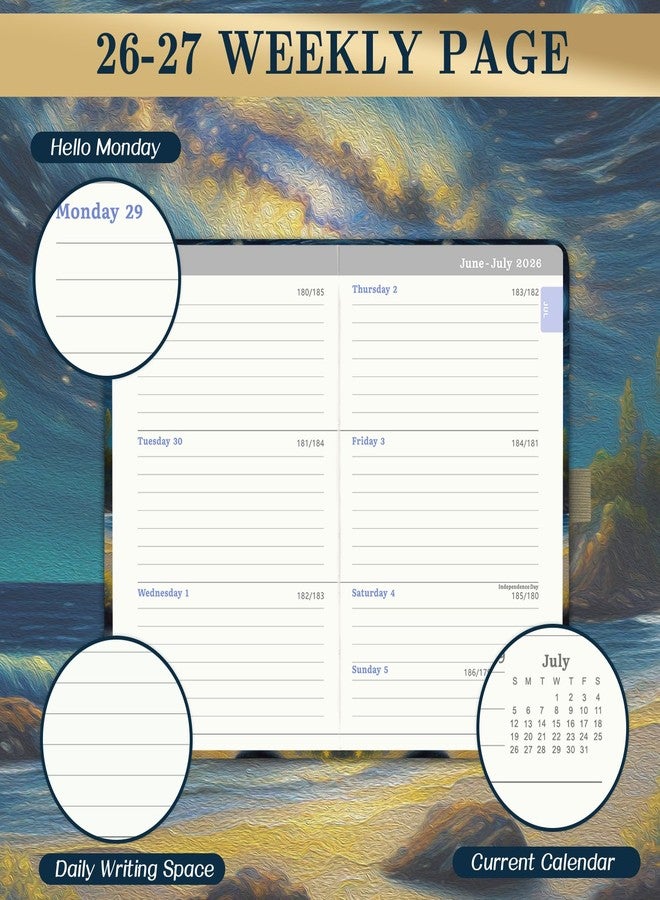 Pinchoco Pocket Calendar 2026--2027 - Pocket Planner 2026-2027 for Purse, Jul 2026 - Jun 2027, 6.4''×3.8'', 2026 2027 Planner Weekly and Monthly with Pen Loop, Back Pocket, Elastic Closure, Note Pages - Mountain and Sea - Image 5