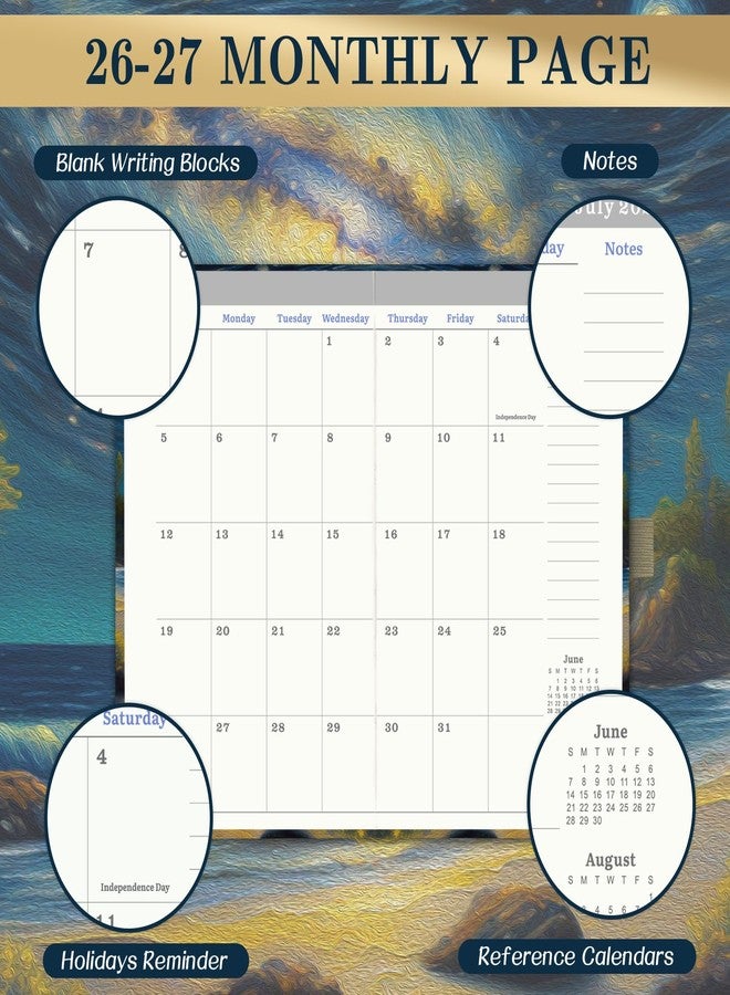 Pinchoco Pocket Calendar 2026--2027 - Pocket Planner 2026-2027 for Purse, Jul 2026 - Jun 2027, 6.4''×3.8'', 2026 2027 Planner Weekly and Monthly with Pen Loop, Back Pocket, Elastic Closure, Note Pages - Mountain and Sea - Image 4