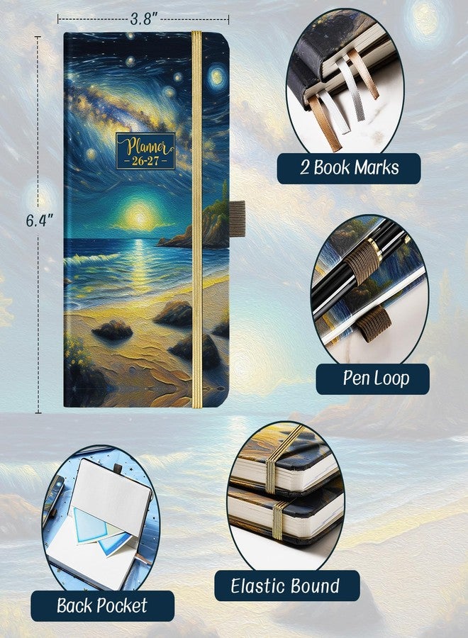 Pinchoco Pocket Calendar 2026--2027 - Pocket Planner 2026-2027 for Purse, Jul 2026 - Jun 2027, 6.4''×3.8'', 2026 2027 Planner Weekly and Monthly with Pen Loop, Back Pocket, Elastic Closure, Note Pages - Mountain and Sea - Image 3