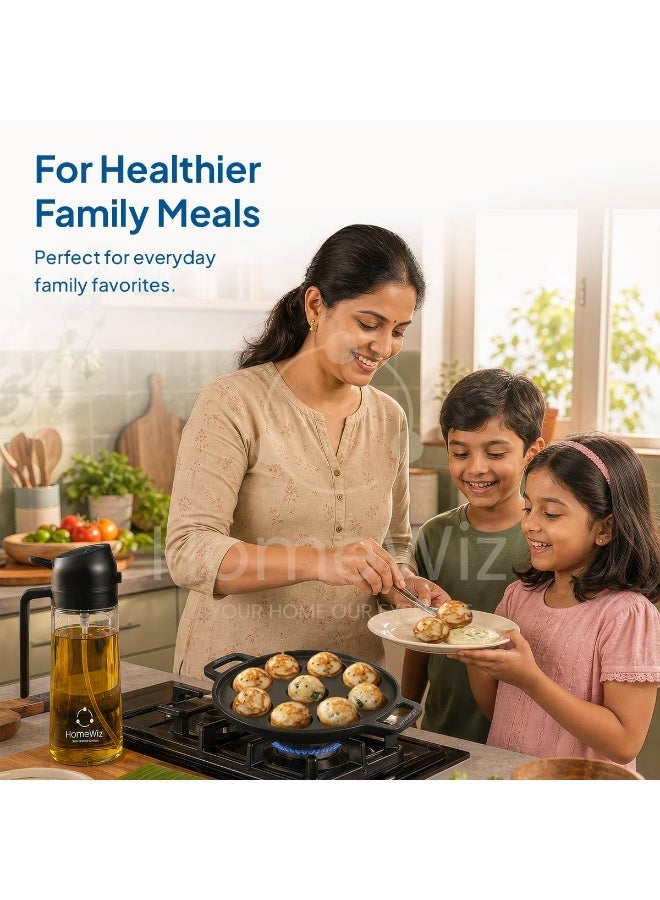 HomeWiz Cast Iron Appe Pan 9 Cavity 22 cm | Free Oil Dispenser 500ml | Pre-Seasoned Appe Maker for Appam, Paniyaram & Appe | Non Stick Appam Pan | Naturally Non-Stick | Works On Induction & Gas - Image 3