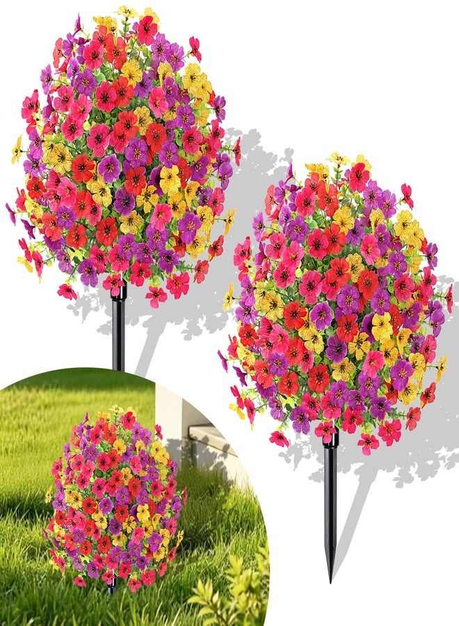 KHOYIME Artificial Topiary Ball Flowers for Outdoors, 2 Pack UV Resistant Faux Silk Flower with Ground Spike Realistic Fake Shrubs Bushes Plant Spring Indoor Planter Porch Patio Yard Garden Home Decor - Image 1