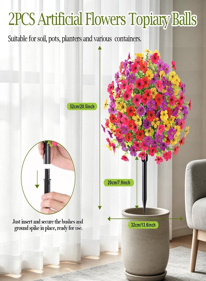 KHOYIME Artificial Topiary Ball Flowers for Outdoors, 2 Pack UV Resistant Faux Silk Flower with Ground Spike Realistic Fake Shrubs Bushes Plant Spring Indoor Planter Porch Patio Yard Garden Home Decor - Image 2