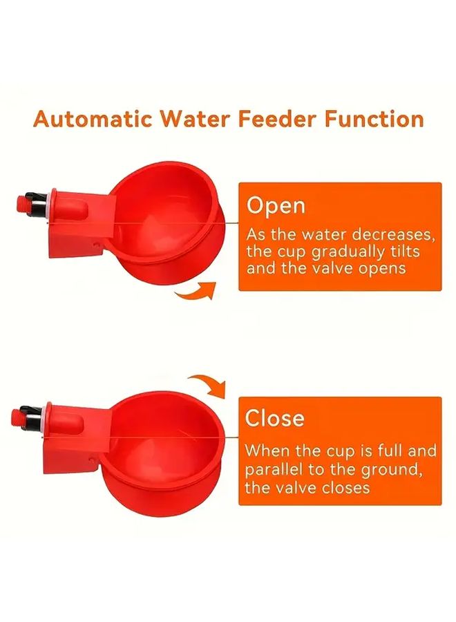 5 قطع مجموعة سقاية دواجن أوتوماتيكية، نظام شرب دجاج بلاستيكي أحمر للبط والإوز والديك الرومي والأرانب - Image 3