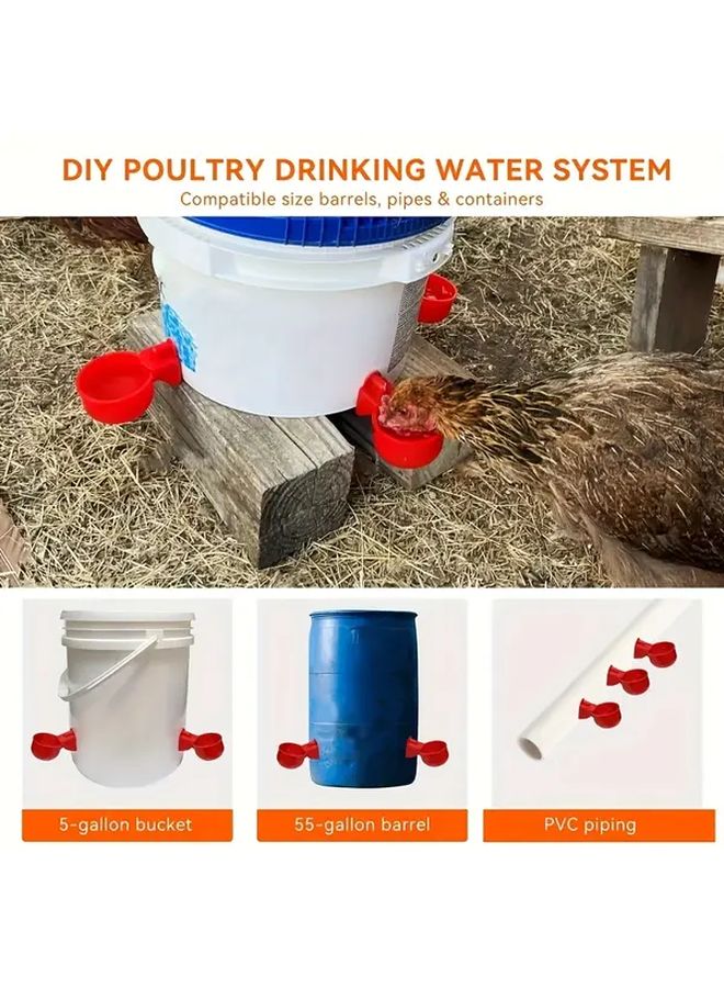 5 قطع مجموعة سقاية دواجن أوتوماتيكية، نظام شرب دجاج بلاستيكي أحمر للبط والإوز والديك الرومي والأرانب - Image 5