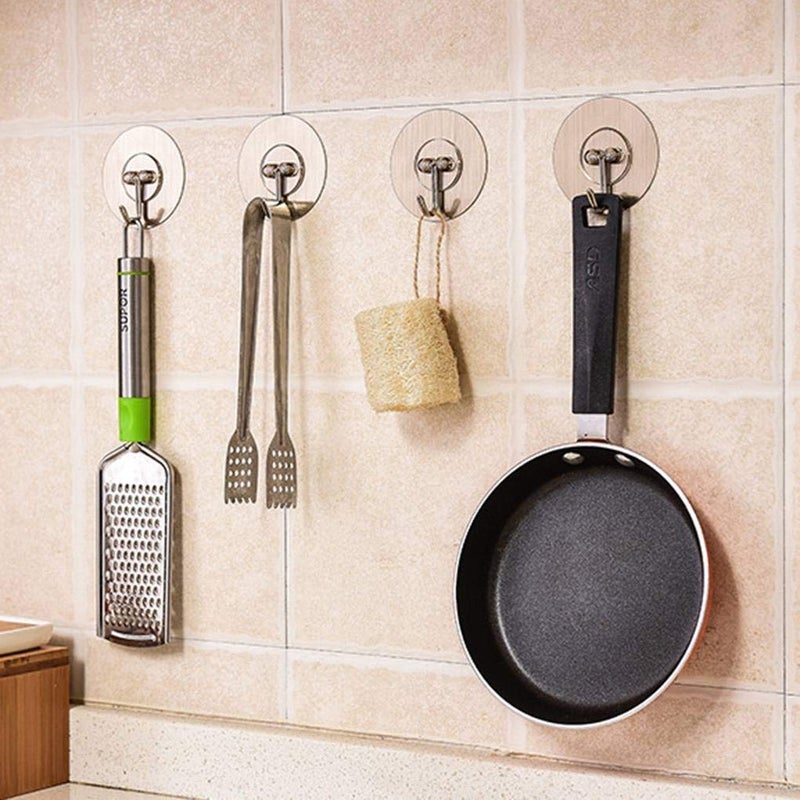 ZIZLY Adhesive Hooks Kitchen Wall / Bathroom Wall Hooks Utility for Towel Bathrobe Coats Bathroom Kitchen Waterproof and Oil Proof Nail Free Heavy Duty Wall Hook & Ceiling Hanger - Pack of 4 - Image 1