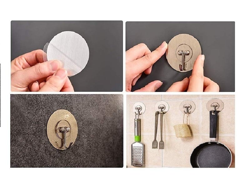 ZIZLY Adhesive Hooks Kitchen Wall / Bathroom Wall Hooks Utility for Towel Bathrobe Coats Bathroom Kitchen Waterproof and Oil Proof Nail Free Heavy Duty Wall Hook & Ceiling Hanger - Pack of 4 - Image 4