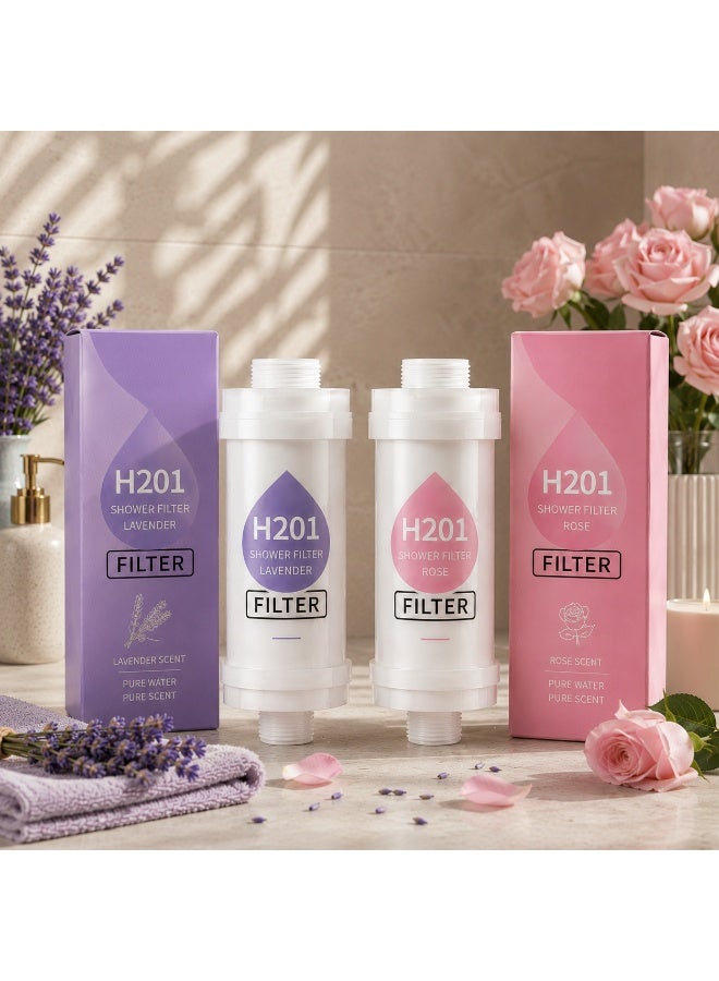 H201 Shower Filter, Rose & Lavender Scent, 2-Pack Offer, Multi-Layer Vitamin C Water Filter for Water Purification. Helps Reduce Impurities, Chlorine Residue, and Fluoride. Equipped with Filtration Beads to Help Relieve Dry Skin and Hair, with Quick and Easy Installation. - Image 1