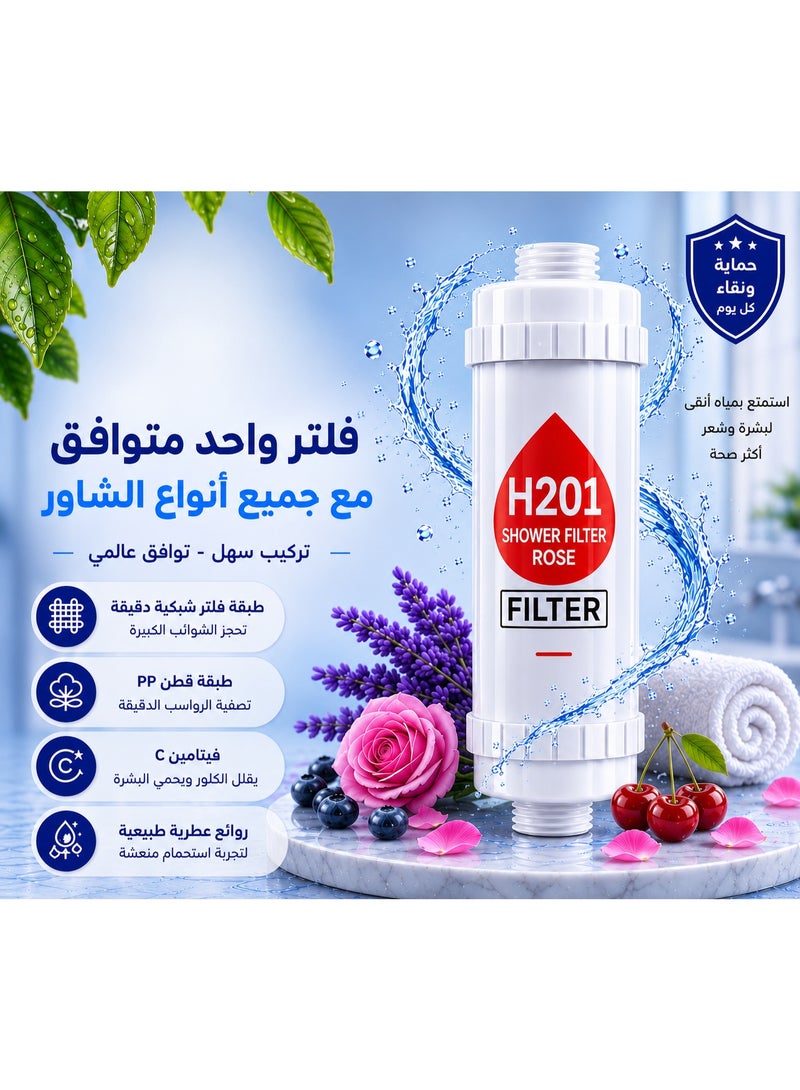 H201 Shower Filter, Rose & Lavender Scent, 2-Pack Offer, Multi-Layer Vitamin C Water Filter for Water Purification. Helps Reduce Impurities, Chlorine Residue, and Fluoride. Equipped with Filtration Beads to Help Relieve Dry Skin and Hair, with Quick and Easy Installation. - Image 2