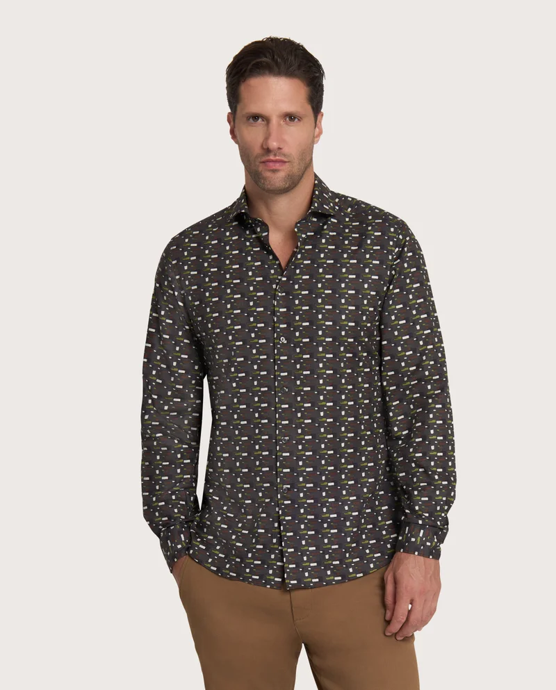 كاميتشسما Dark Brown Slim Comfort Punch Dobby Shirt