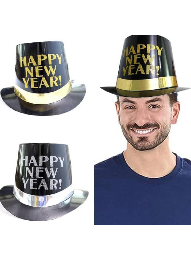 ThePartyPopper Pack of 2 Happy New Year Party Hat for Adults & Kids – Silver & Gold New Year’s Eve Top Hat, NYE Celebration Accessory, Festive Party Costume Decoration - Image 1