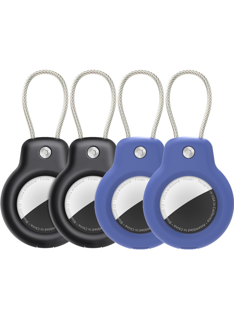 Air Tag Holder - (4 Pack) Air tag Lock Keychain with Wire Cable Compatible with Apple AirTag,Ultra Durable Anti-Lost Protective Case with Keyring for Luggage, Key, Backpack, Pet, Bag, (2*Black,2*Blue) - Image 1