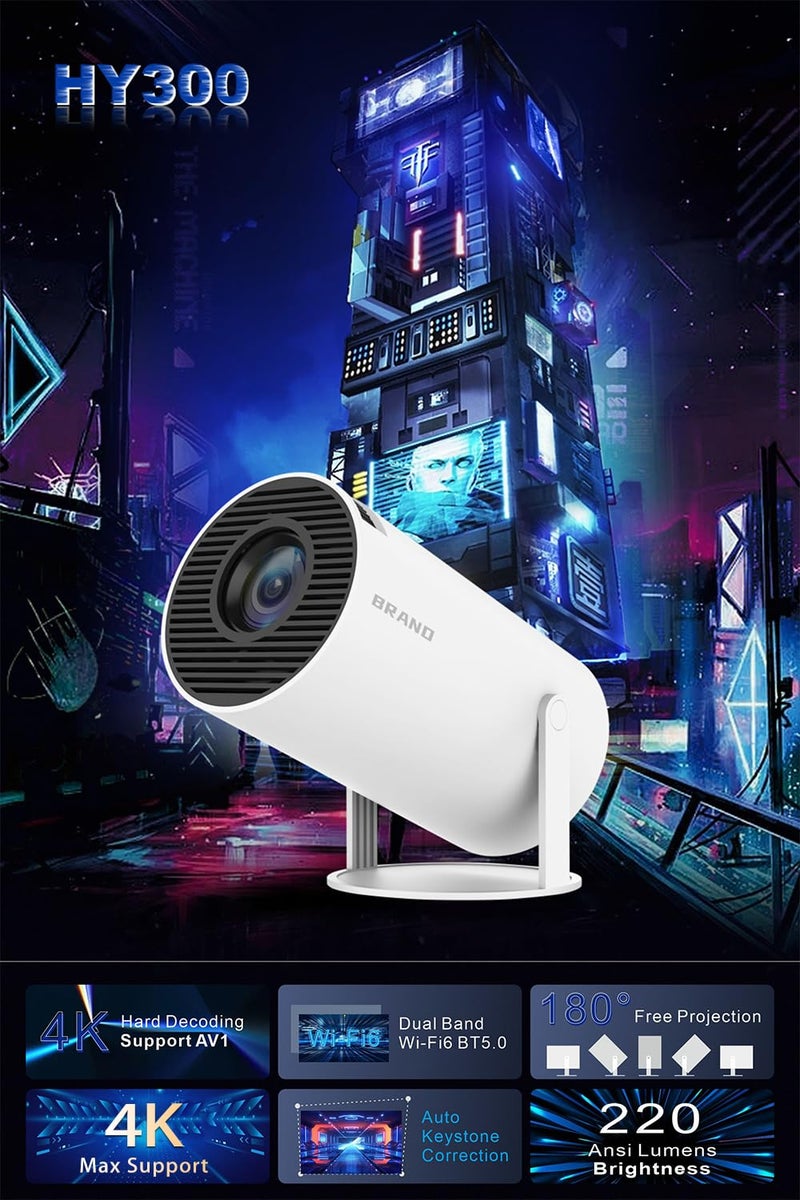 Premium Smart Home Cinema Projector - Heavy-Duty Portable Android Projector - Durable High-Density 180-Degree Rotating Cradle Projector with Auto Keystone Correction & Multi-Connection Interface (Sleek Modern Arctic White & Contrast Black Profile, EU Plug, 1 Pc) - Manual Media Preservation Sorting Convenience & Home Theater Facility Asset Management Template