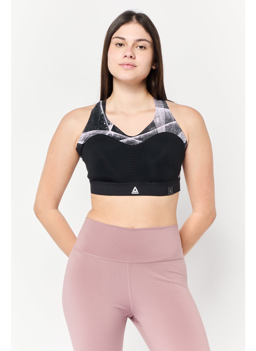 Reebok Women Brand Logo Padded Sports Bra, Black  - Image 1