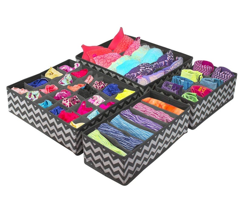 DR Mall Closet Set of 4 Pack Collapsible Foldable Cloth Storage Dresser Drawer Organizer Divider Set Cube Basket for Lingerie Clothes Bras Socks Ties - Image 4