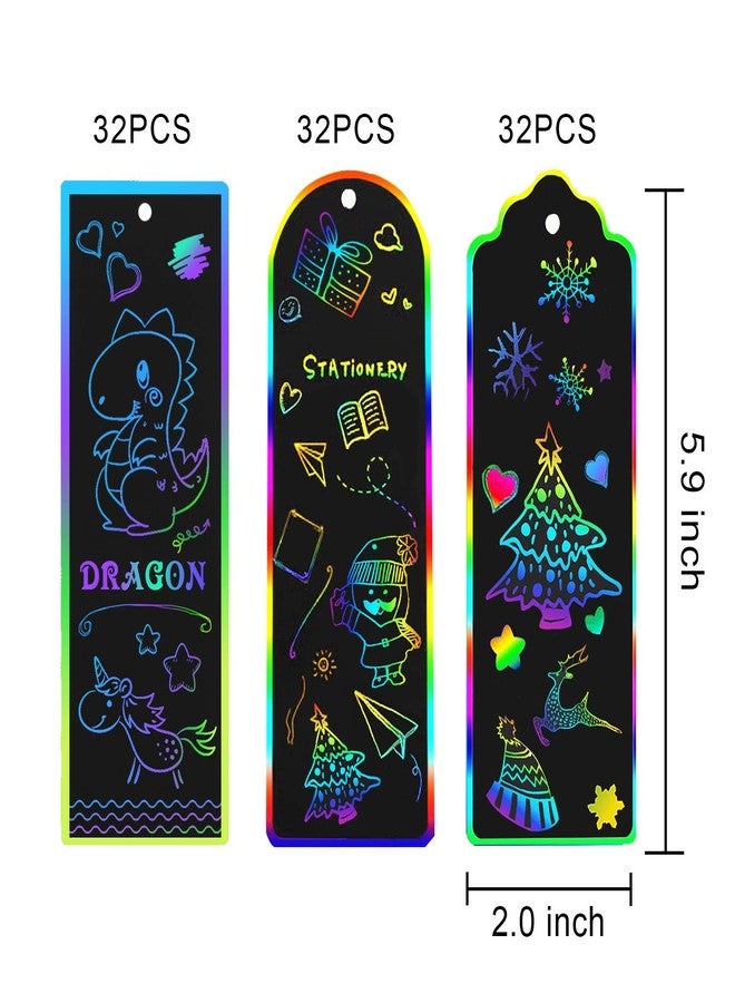 AUGSUN 96 Set Magic Scratch Rainbow Bookmarks Making Kit for Kids Students Christmas Party Favor Scratch Paper DIY Bookmarks Bulk with Bamboo Stylus (Regular) - Image 2