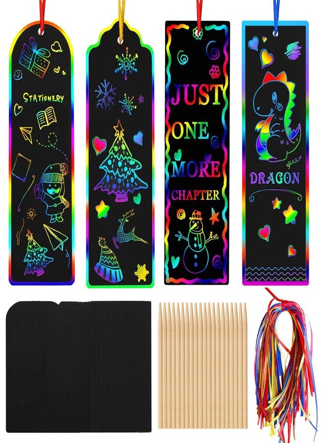 AUGSUN 96 Set Magic Scratch Rainbow Bookmarks Making Kit for Kids Students Christmas Party Favor Scratch Paper DIY Bookmarks Bulk with Bamboo Stylus (Regular) - Image 1