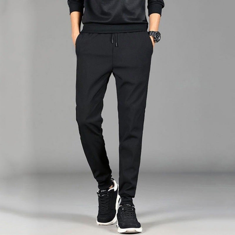 Mens Casual Plush Pants Warm Winter Thin Solid Color Pants
