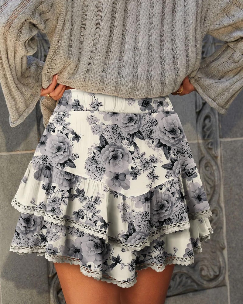 onlypuff Flowy Shorts for Women Ruffle Skorts Cute Mini Skirts Country Concert Outfits Coastal Cowgirl Coachella Outfits Tennis Skort Grey Rose L - Image 3
