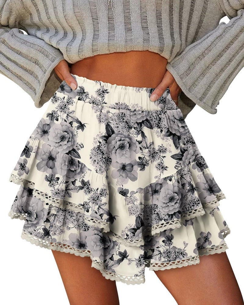 onlypuff Flowy Shorts for Women Ruffle Skorts Cute Mini Skirts Country Concert Outfits Coastal Cowgirl Coachella Outfits Tennis Skort Grey Rose L - Image 2