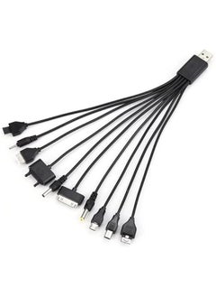 Generic 1 Piece 10 In 1 USB Black Multi Charger USB Cables For Mobile Phones USB Charging Cord 20CM/7.87in Universal USB To Multi Plug Cell Phone Charger Cable USB Cable For Smartphone Charger Cable 7.87in  - Image 1