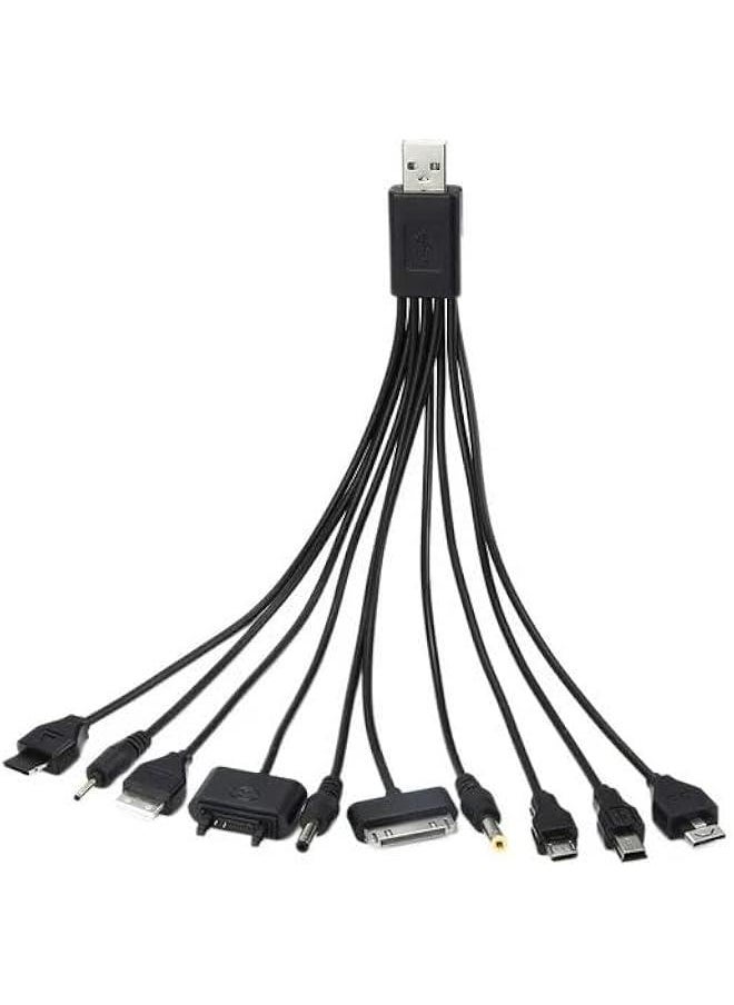 ماركة غير محددة قطعة واحدة 10 في 1 كابلات USB متعددة الشحن باللون الأسود للهواتف المحمولة، سلك شحن USB 20 سم/7.87 بوصة، كابل شاحن الهاتف المحمول من USB إلى متعدد المقابس، كابل USB للهواتف الذكية، كابل شاحن 7.87 بوصة  - Image 2