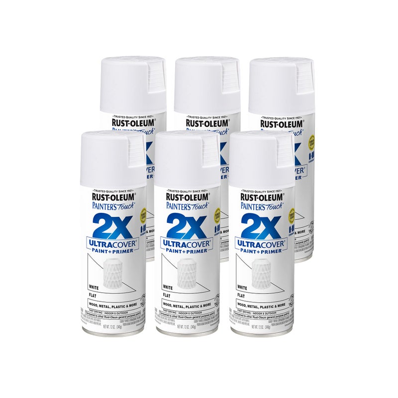 Rust-Oleum 249126-6PK Painter's Touch 2X Ultra Cover Spray Paint, 12 oz, Flat White, 6 Pack - Image 1