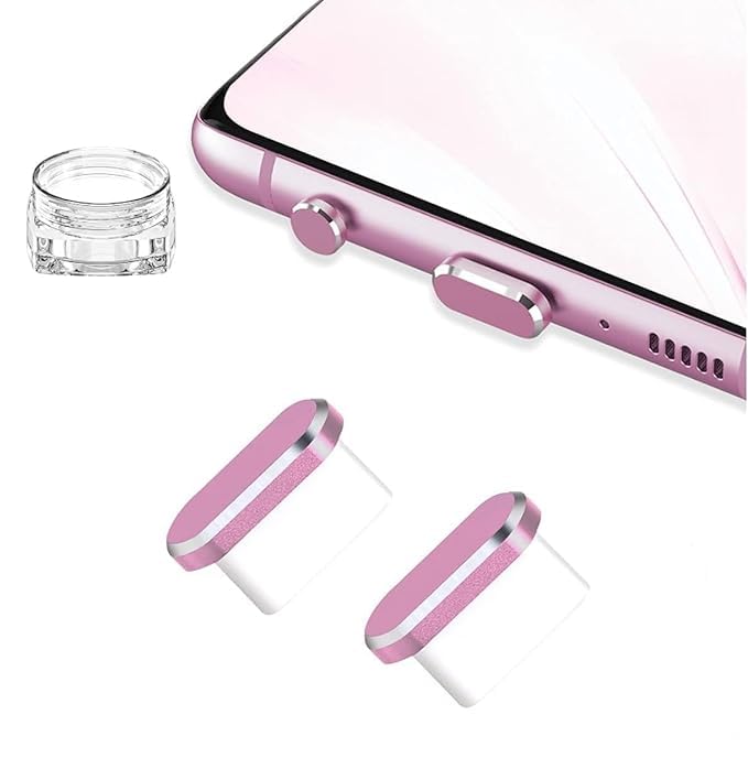Enclave USB C Dust Plug, Type C Anti Dust Plug Cover Charging Port Protector Cap with Cleaning Brush for All USB C Devices.(Pack of 2) (Pink) - Image 1