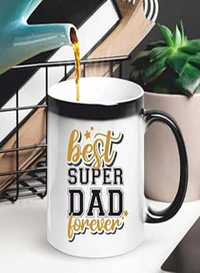FUNKY STORE Best Super Dad Forever Printed Ceramic Magic Coffee Mug, 11 Oz, Multicolour