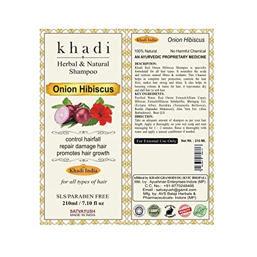 Satvayush Khadi Red Onion Hibiscus Shampoo/Cleanser For Best Anti Hair Fall Natural & Herbal Men & Women -210 ml - Image 2