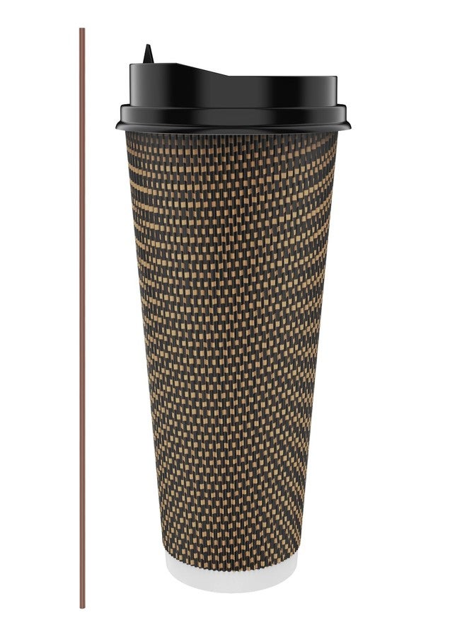 LITOPAK 80 Pack 16 oz Paper Coffee Cups, Insulated Ripple Wall Paper Cups with Lid and Straws, Three Layer Insulated Hot Beverage Cups for Hot Drinks, Coffee Cups for Parties, Picnic, and Travel - Image 1