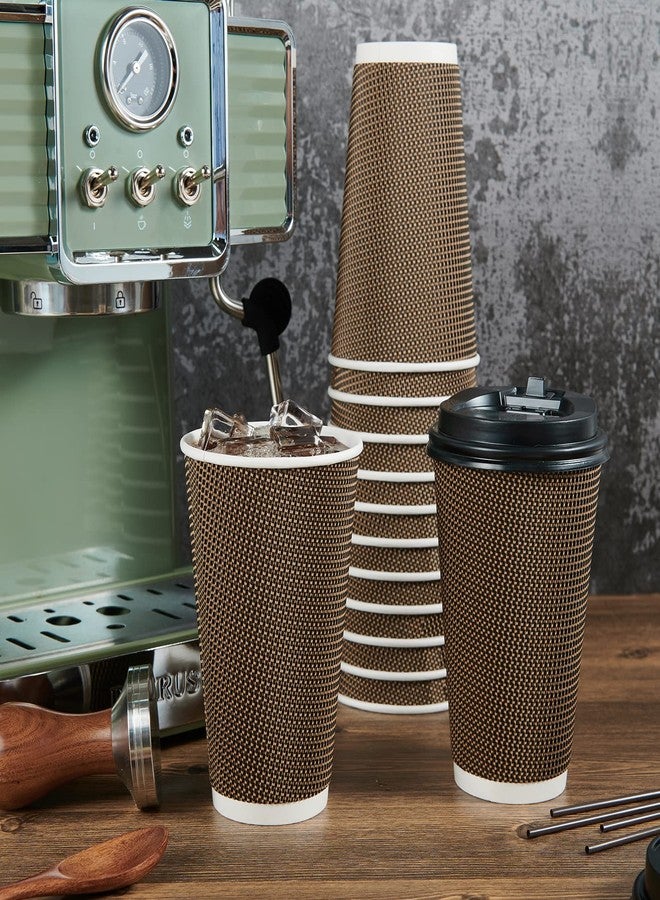 LITOPAK 80 Pack 16 oz Paper Coffee Cups, Insulated Ripple Wall Paper Cups with Lid and Straws, Three Layer Insulated Hot Beverage Cups for Hot Drinks, Coffee Cups for Parties, Picnic, and Travel - Image 4