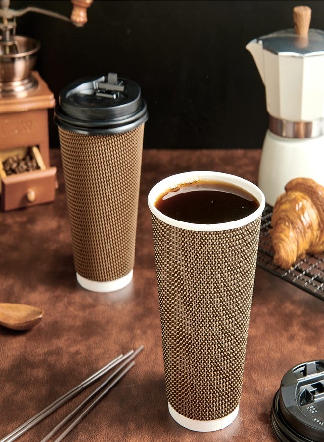 LITOPAK 80 Pack 16 oz Paper Coffee Cups, Insulated Ripple Wall Paper Cups with Lid and Straws, Three Layer Insulated Hot Beverage Cups for Hot Drinks, Coffee Cups for Parties, Picnic, and Travel - Image 5