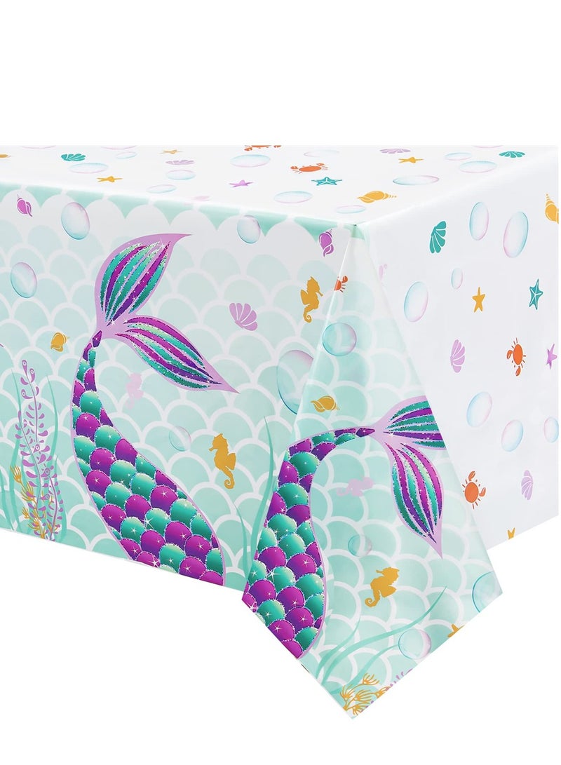 Mermaid Party Table Cover Set, 3 Pack Disposable Plastic Tablecloths for Girls Birthday Under The Sea Theme, Perfect for Baby Showers & Kids Parties (42.5 × 70.8 Inch)  - Image 1