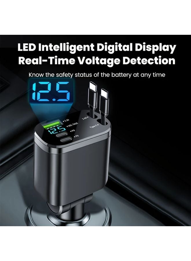 شاحن سيارة مزدوج من نوع USB-C باللون الأسود مع كابل شحن سريع قابل للسحب لكاميرات السيارة وهواتف آيفون وساعة أبل - Image 5