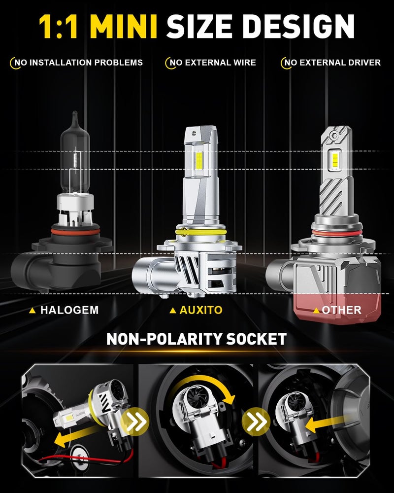 AUXITO 9005 HB3 Bulbs, 40000LM Brighter Ultra-Bright, Plug N Play, Long Lifespan, No Flicker, 99% Compatibility, 2PCS - Image 4