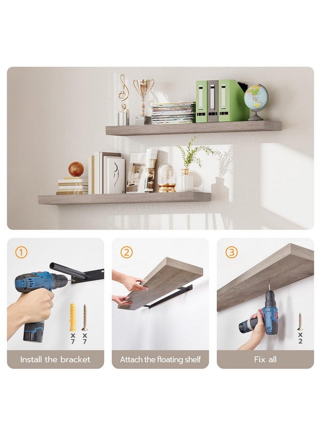 HOOBRO HOOBRO Floating Shelves, Wall Shelf Set of 2, 23.6 Inch Hanging Shelf with Invisible Brackets, for Wall Decor in Bathroom, Bedroom, Toilet, Kitchen, Living Room, Office, Greige BG60BJ01G1  - Image 4