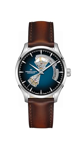 Hamilton Watch Jazzmaster Open Heart Auto | Swiss Made | 40mm Stainless Steel Case | Blue Dial Analog Watch | Brown Leather Strap (Model: H32675540) - Image 1