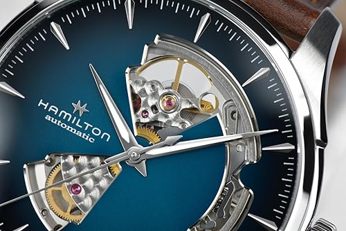 Hamilton Watch Jazzmaster Open Heart Auto | Swiss Made | 40mm Stainless Steel Case | Blue Dial Analog Watch | Brown Leather Strap (Model: H32675540) - Image 3
