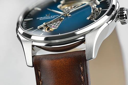 Hamilton Watch Jazzmaster Open Heart Auto | Swiss Made | 40mm Stainless Steel Case | Blue Dial Analog Watch | Brown Leather Strap (Model: H32675540) - Image 2