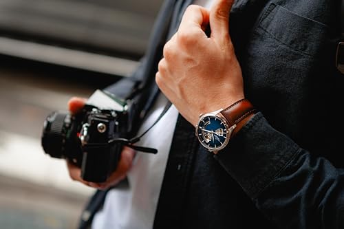 Hamilton Watch Jazzmaster Open Heart Auto | Swiss Made | 40mm Stainless Steel Case | Blue Dial Analog Watch | Brown Leather Strap (Model: H32675540) - Image 4